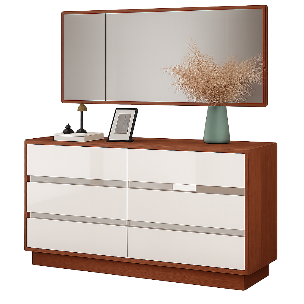 Aparador de quarto L1400 x L400 x A800 Branco glossy + Castanho