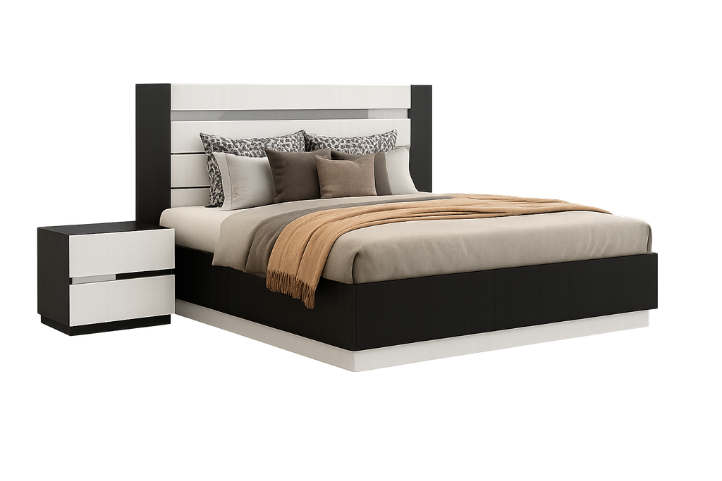 Cama L1870 x L2100 x A500 Branco glossy + castanho nogueira