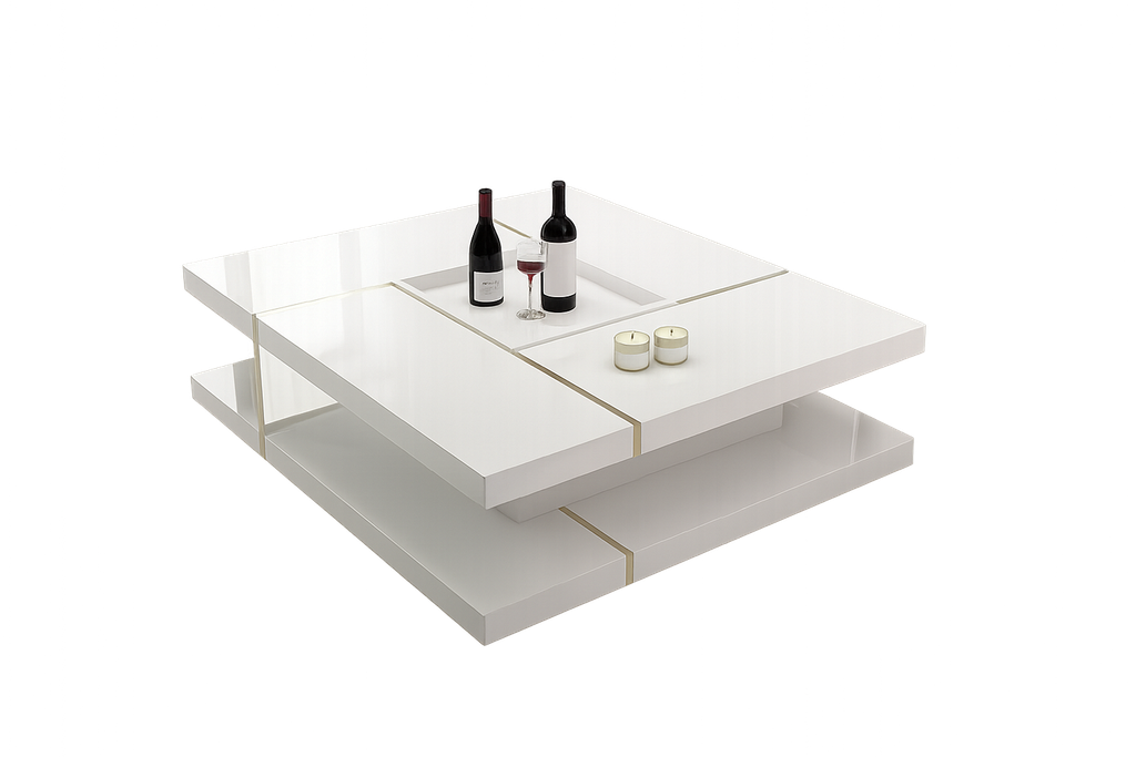 Mesa de café L1000 x L1000 x A380 Branco glossy + Dourado