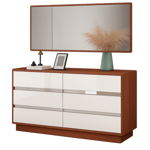 [90140-DGBR/WT] Aparador de quarto L1400 x L400 x A800 Branco glossy + Castanho