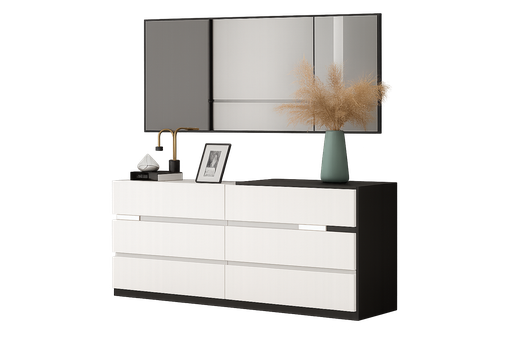 [90136-DGWN/WT] Aparador de quarto L1400 x L400 x A800 Branco glossy + castanho nogueira