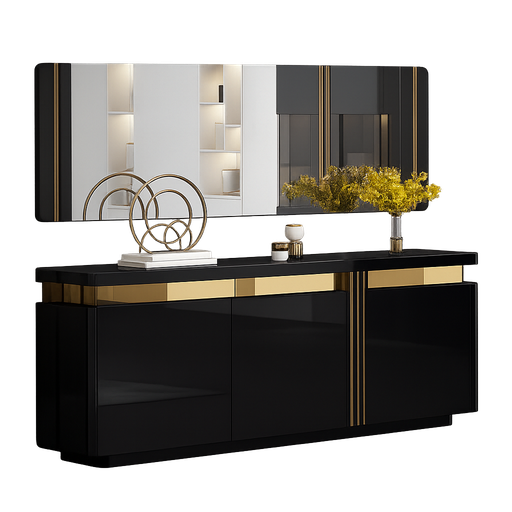 [90550-DNBKGD] Armário sala de jantar L1800 x L400 x A800 Preto glossy + Dourado