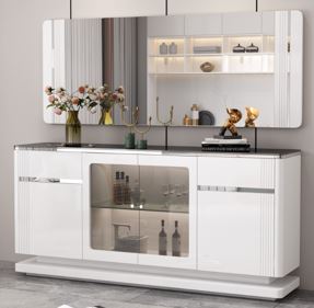 [90428-DNWT] Armário sala de jantar L1800 x L400 x A850 Branco glossy + vidro preto