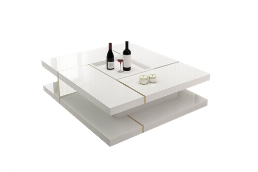 [90477-CTWTGD] Mesa de café L1000 x L1000 x A380 Branco glossy + Dourado