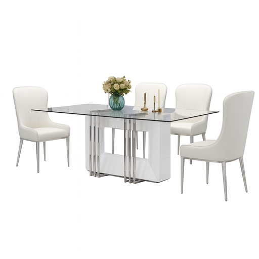 [90494DTL2010WT/CH] Mesa de jantar L2000 x L1000 x A760 Branco glossy + Cromo