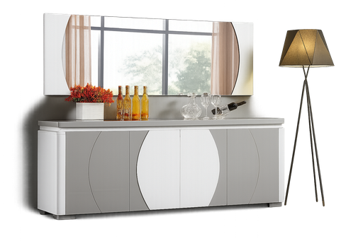 [99904A-DNGY/WT] Armário sala de jantar L1800 x L400 x A800 Branco glossy + Cinza